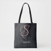 Schwarzes Grau gestreiftes rustikales Monogramm Tasche (Vorderseite)