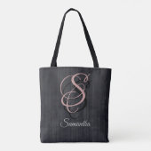 Schwarzes Grau gestreiftes rustikales Monogramm Tasche (Rückseite)
