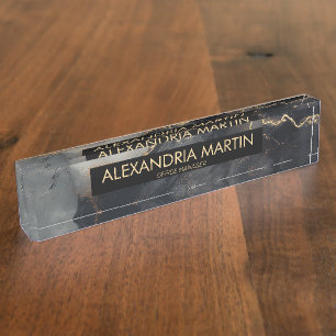 Schwarzes Grau Gold Glitter Bürotisch Name Namensplakette