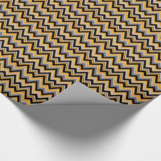 Schwarzes Grau und Orange Zickzack Zigzag-Muster Geschenkpapier (Ecke)