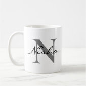 Schwarzes graues Monogramm Name Kaffeetasse (Links)