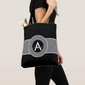 Schwarzes graues Monogramm personalisiert Tasche (Von Nahem)