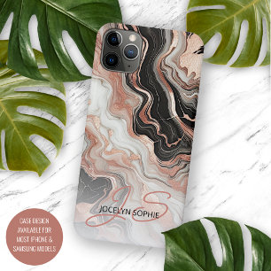 Schwarzes Graues Rosa Rosen-Gold-Marmor-Kunstmuste iPhone 16 Pro Max Hülle
