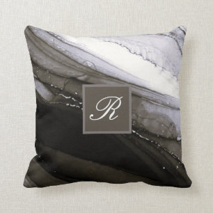 Schwarzes Graues Silber Marmor Schön Charcoal Mono Kissen