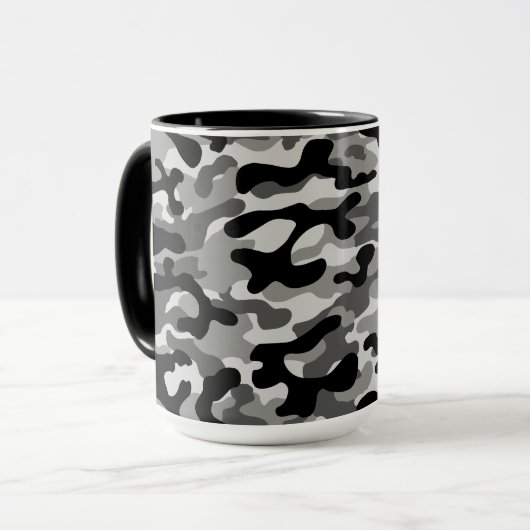 Schwarzes Graues Stadt-Tarnmuster  Tasse (Vorderseite Links)