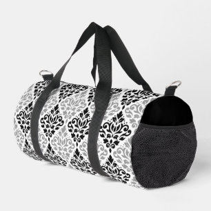 Schwarzes graues weißes Damastmuster mit Scrollen Duffle Bag