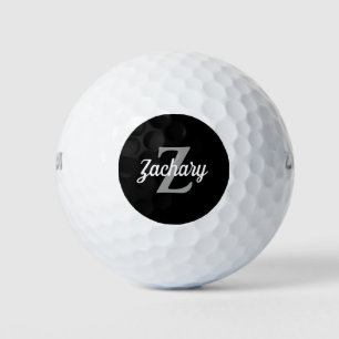 Schwarzes Graues Weißes Monogramm und personalisie Golfball