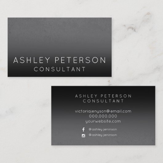 Schwarzes graues Zement ombre minimale Typografie Visitenkarte (Vorne/Hinten)