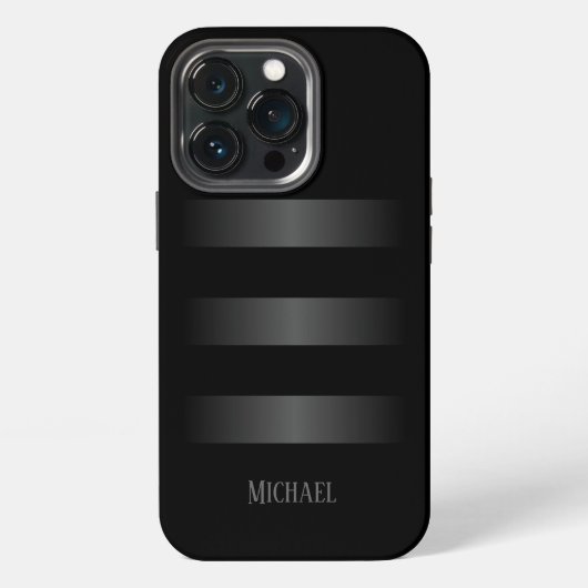Schwarzes Graustreifen-Muster Monogramm iPhone Hülle (Hinten)