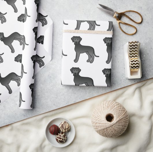 Schwarzes Great Dane Niedlich Cartoon Dog Muster Geschenkpapier (Kunsthandwerk)