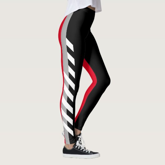 Schwarzes, Grey'n'Red Streifen-Leggings Leggings (Rechts)