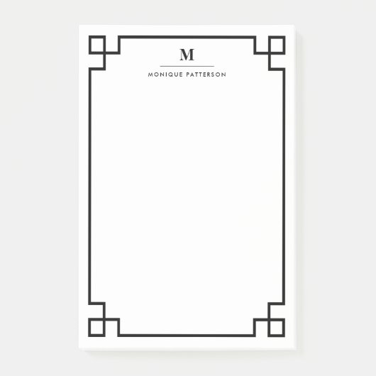 Schwarzes griechisches Schlüsselgrenzmonogramm Post-it Klebezettel (Vorderseite)