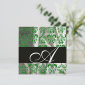 SCHWARZES GRÜN-EIS-WEISSE SILK-DAMASK-KLOTHMONOGRA EINLADUNG (Stehend Vorderseite)