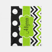 Schwarzes Grün punktiert Zickzack Monogramm Fleecedecke (Vorderseite)