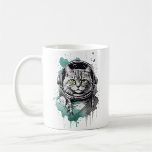 Schwarzes grünes Astronaut Katzen-Design Kaffeetasse