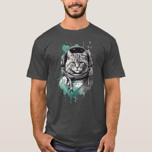 Schwarzes Grünes Astronaut Katzen Design T-Shirt