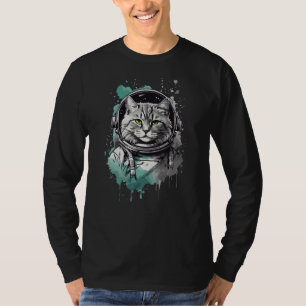 Schwarzes grünes Astronautenkatzen-Design T-Shirt
