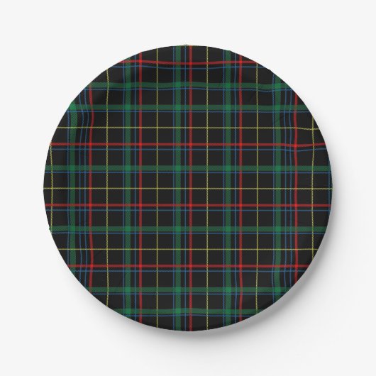 Schwarzes, grünes und rotes Tartan-Muster Pappteller (Vorderseite)