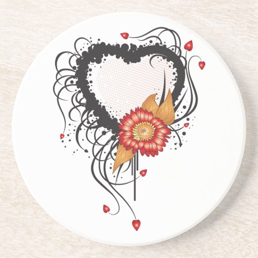 Schwarzes Grunge Herz Sonnenblume Getränkeuntersetzer (Vorne)
