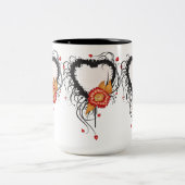 Schwarzes Grunge Herz Sonnenblume Zweifarbige Tasse (Mittel)