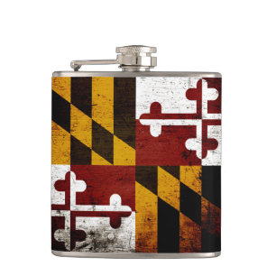 Schwarzes Grunge Maryland Staatsflagge Flachmann