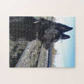 Schwarzes GSD mit Zug-Bahnen Puzzle (Horizontal)