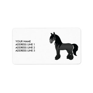 Schwarzes Gypsy Vanner Clydesdale Cartoon Pferd & Adressaufkleber