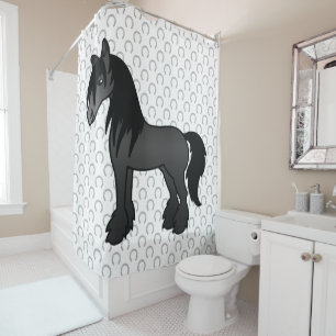 Schwarzes Gypsy Vanner Clydesdale Shire Cartoonpfe Duschvorhang