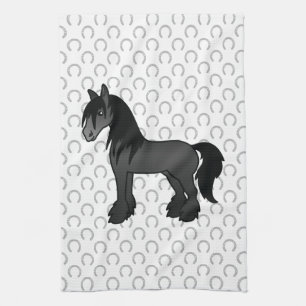 Schwarzes Gypsy Vanner Clydesdale Shire Cartoonpfe Geschirrtuch