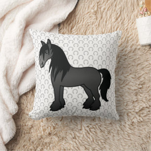 Schwarzes Gypsy Vanner Clydesdale Shire Cartoonpfe Kissen
