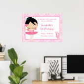 Schwarzes Haar Ballerina & Pink Damask Poster (Heimbüro)