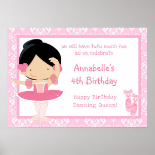 Schwarzes Haar Ballerina & Pink Damask Poster