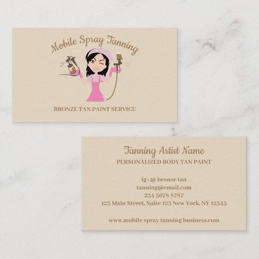 Schwarzes Haar braun Augen Spray Paint Mobile Tann Visitenkarte (Vorne/Hinten)