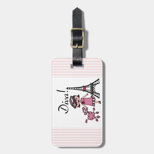 Schwarzes Haar-Diva Gepäckanhänger (Vorderseite vertikal)