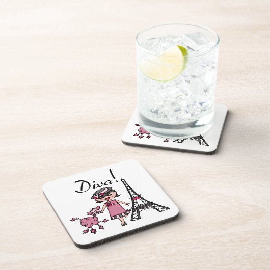 Schwarzes Haar-Diva Getränkeuntersetzer (Rechte Seite)