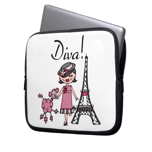 Schwarzes Haar-Diva Laptopschutzhülle (Vorderseite Links)