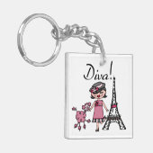 Schwarzes Haar-Diva Schlüsselanhänger (Vorderseite links)