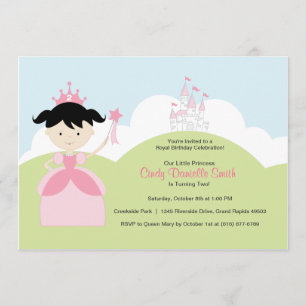 Schwarzes Haar GeburtstagsPrinzessin in Rosa mit S Einladung