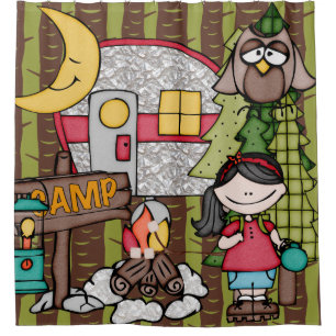 Schwarzes Haar Girl Outdoor Camping Urlaub Duschvorhang