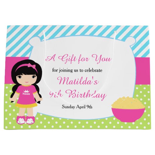 Schwarzes Haar Girl Sleepover Slumber Party Geburt Große Geschenktüte (Vorderseite)