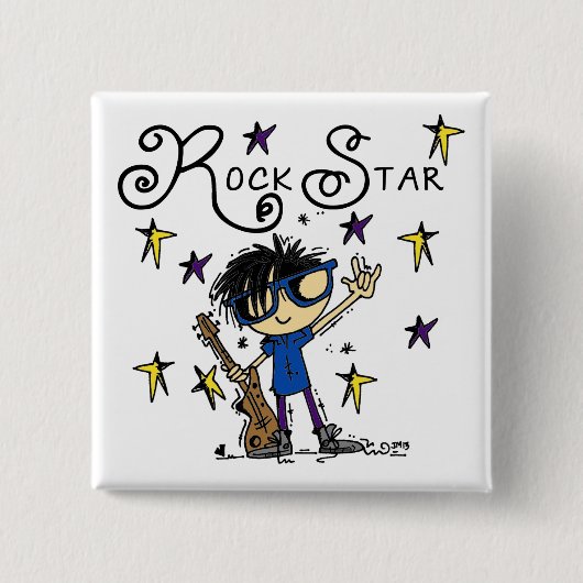 Schwarzes Haar-Jungen-Rockstar Button (Vorderseite)