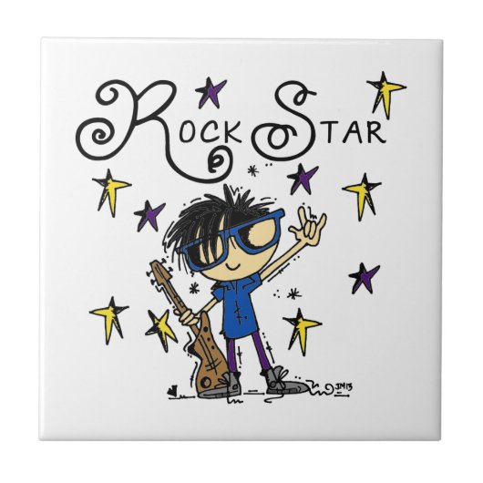 Schwarzes Haar-Jungen-Rockstar Fliese (Vorderseite)