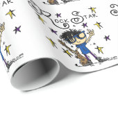 Schwarzes Haar-Jungen-Rockstar Geschenkpapier (Rolleneckpunkt)