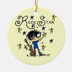 Schwarzes Haar-Jungen-Rockstar Keramik Ornament