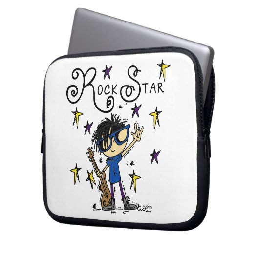 Schwarzes Haar-Jungen-Rockstar Laptopschutzhülle (Vorderseite Links)