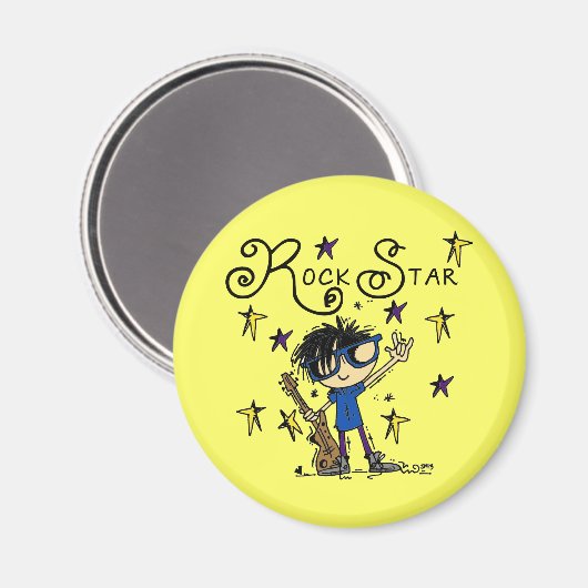 Schwarzes Haar-Jungen-Rockstar Magnet (Vorderseite/Rückseite)