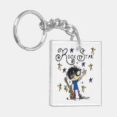 Schwarzes Haar-Jungen-Rockstar Schlüsselanhänger (Vorderseite links)