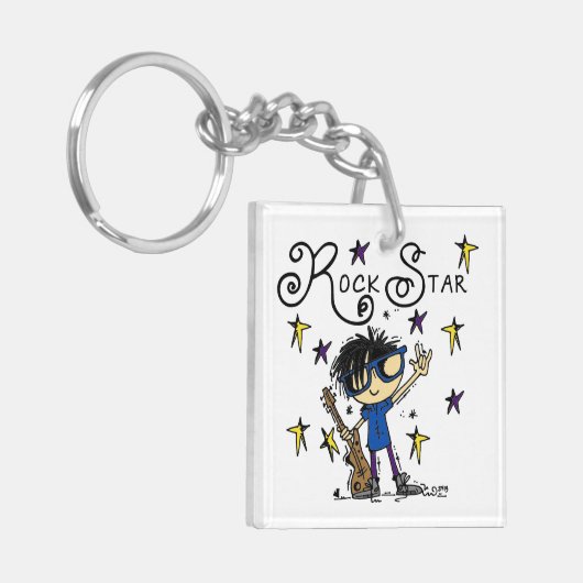 Schwarzes Haar-Jungen-Rockstar Schlüsselanhänger (Vorderseite links)