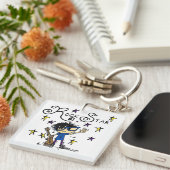 Schwarzes Haar-Jungen-Rockstar Schlüsselanhänger (Vorderseite rechts)