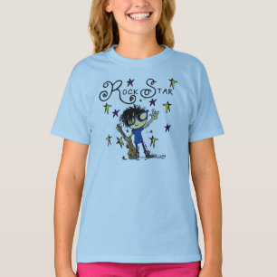 Schwarzes Haar-Jungen-Rockstar T-Shirt